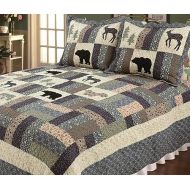 Mountain Highlands Bear Deer Lodge Cabin, All Cotton 3 Piece Queen Quilt Set