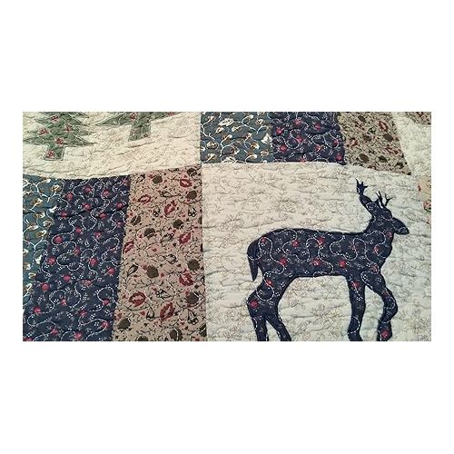  Mountain Highlands Bear Deer Lodge Cabin, All Cotton 3 Piece King Quilt Set