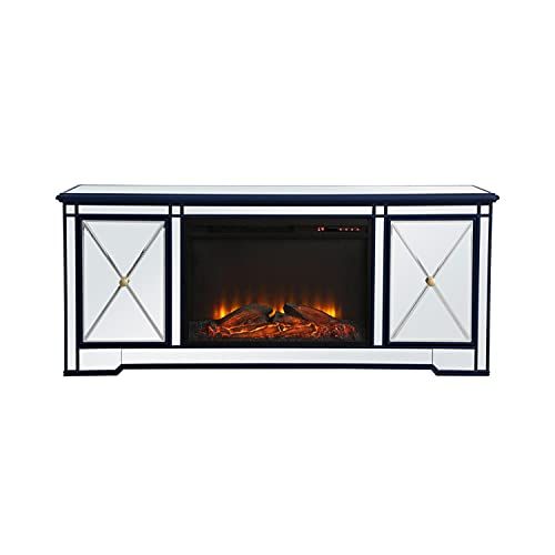  Elegant Decor Modern 60 in. Mirrored tv Stand with Wood Fireplace in Blue