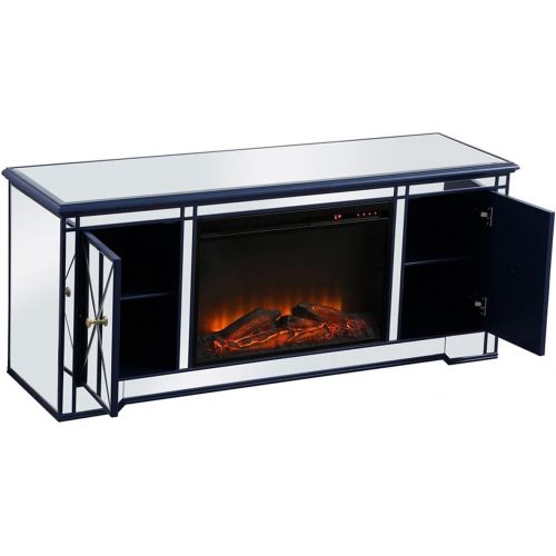  Elegant Decor Modern 60 in. Mirrored tv Stand with Wood Fireplace in Blue