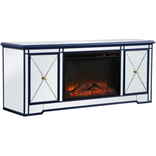  Elegant Decor Modern 60 in. Mirrored tv Stand with Wood Fireplace in Blue