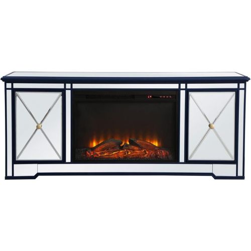  Elegant Decor Modern 60 in. Mirrored tv Stand with Wood Fireplace in Blue