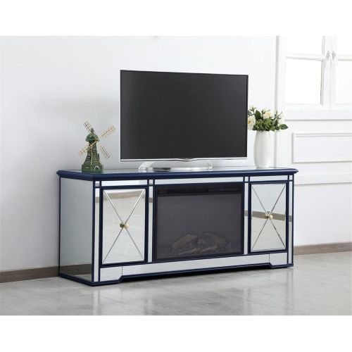  Elegant Decor Modern 60 in. Mirrored tv Stand with Wood Fireplace in Blue