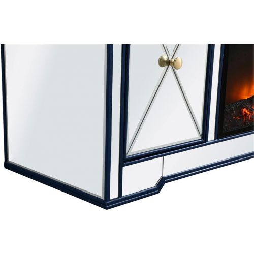  Elegant Decor Modern 60 in. Mirrored tv Stand with Wood Fireplace in Blue