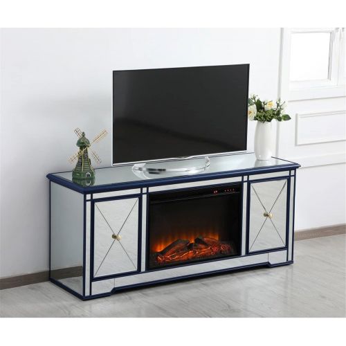  Elegant Decor Modern 60 in. Mirrored tv Stand with Wood Fireplace in Blue