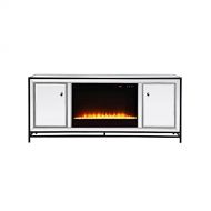Elegant Decor James 60 in. Mirrored tv Stand with Crystal Fireplace in Black