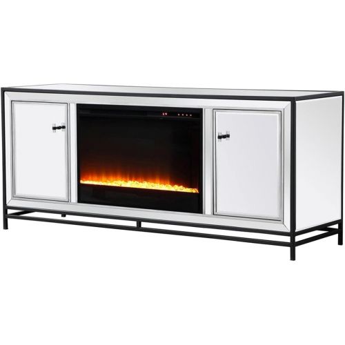  Elegant Decor James 60 in. Mirrored tv Stand with Crystal Fireplace in Black