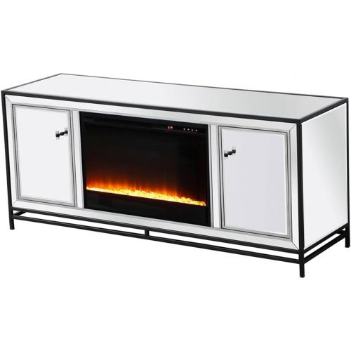  Elegant Decor James 60 in. Mirrored tv Stand with Crystal Fireplace in Black