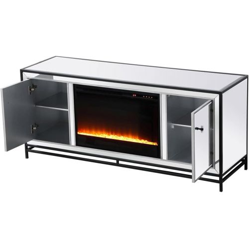  Elegant Decor James 60 in. Mirrored tv Stand with Crystal Fireplace in Black