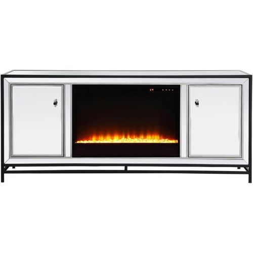  Elegant Decor James 60 in. Mirrored tv Stand with Crystal Fireplace in Black