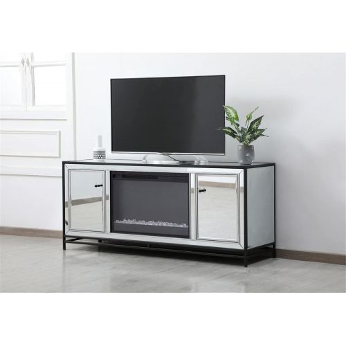  Elegant Decor James 60 in. Mirrored tv Stand with Crystal Fireplace in Black