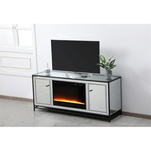  Elegant Decor James 60 in. Mirrored tv Stand with Crystal Fireplace in Black