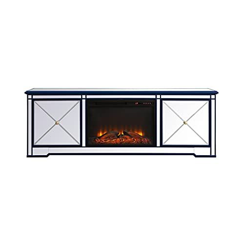  Elegant Decor Modern 72 in. Mirrored tv Stand with Wood Fireplace in Blue