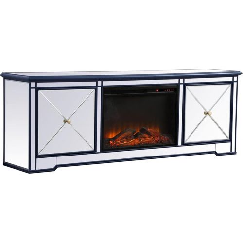  Elegant Decor Modern 72 in. Mirrored tv Stand with Wood Fireplace in Blue