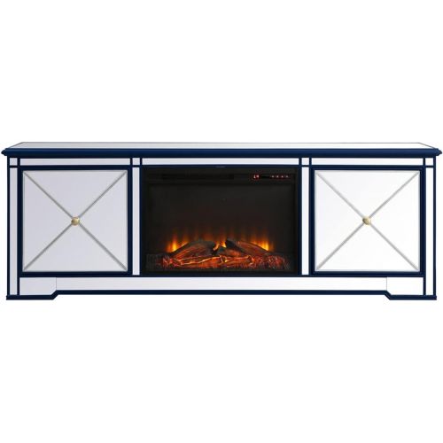  Elegant Decor Modern 72 in. Mirrored tv Stand with Wood Fireplace in Blue