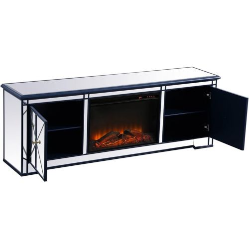  Elegant Decor Modern 72 in. Mirrored tv Stand with Wood Fireplace in Blue