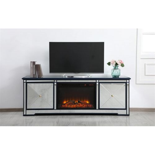  Elegant Decor Modern 72 in. Mirrored tv Stand with Wood Fireplace in Blue