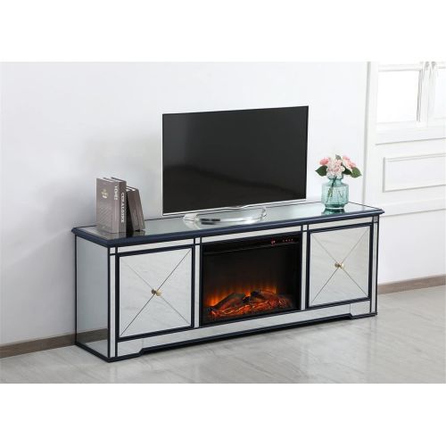  Elegant Decor Modern 72 in. Mirrored tv Stand with Wood Fireplace in Blue