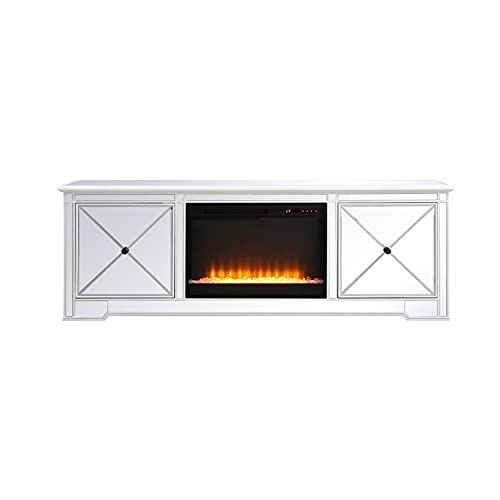  Elegant Decor Modern 72 in. Mirrored tv Stand with Crystal Fireplace in Antique White