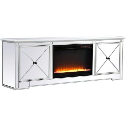  Elegant Decor Modern 72 in. Mirrored tv Stand with Crystal Fireplace in Antique White