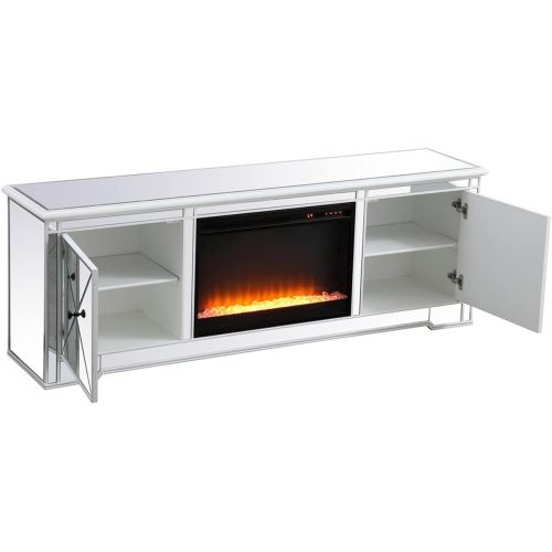  Elegant Decor Modern 72 in. Mirrored tv Stand with Crystal Fireplace in Antique White