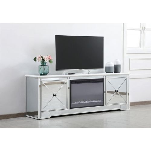  Elegant Decor Modern 72 in. Mirrored tv Stand with Crystal Fireplace in Antique White