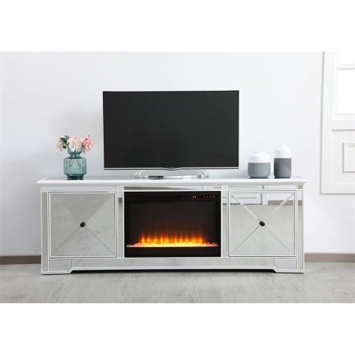  Elegant Decor Modern 72 in. Mirrored tv Stand with Crystal Fireplace in Antique White