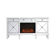 Elegant Decor Contempo 72 in. Mirrored credenza with Wood Fireplace in Antique White