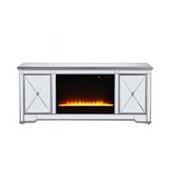 Elegant Decor 60 in. Mirrored TV Stand with Crystal Fireplace Insert in Antique Silver
