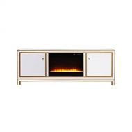 Elegant Decor Reflexion 72 in. Mirrored tv Stand with Crystal Fireplace in Gold