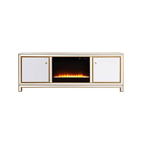  Elegant Decor Reflexion 72 in. Mirrored tv Stand with Crystal Fireplace in Gold