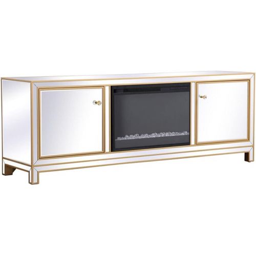  Elegant Decor Reflexion 72 in. Mirrored tv Stand with Crystal Fireplace in Gold