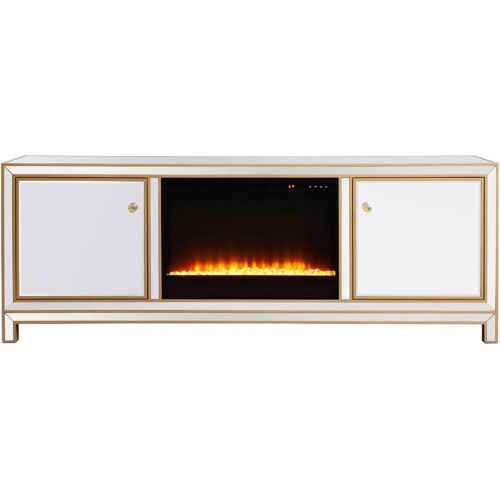  Elegant Decor Reflexion 72 in. Mirrored tv Stand with Crystal Fireplace in Gold