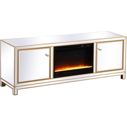  Elegant Decor Reflexion 72 in. Mirrored tv Stand with Crystal Fireplace in Gold