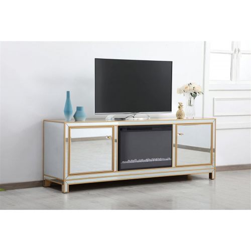  Elegant Decor Reflexion 72 in. Mirrored tv Stand with Crystal Fireplace in Gold
