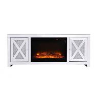 Elegant Decor Modern 59 Clear Silver Mirrored Faux Log Fireplace TV Stand