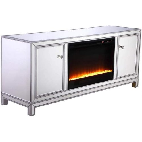  Elegant Decor 60 in. Mirrored TV Stand with Crystal Fireplace Insert in Antique Silver