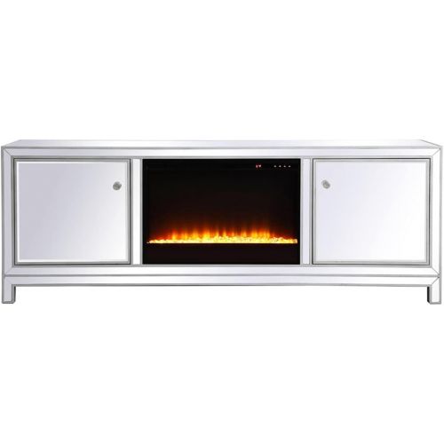  Elegant Decor Reflexion 72 in. Mirrored tv Stand with Crystal Fireplace in Antique Silver