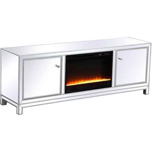  Elegant Decor Reflexion 72 in. Mirrored tv Stand with Crystal Fireplace in Antique Silver