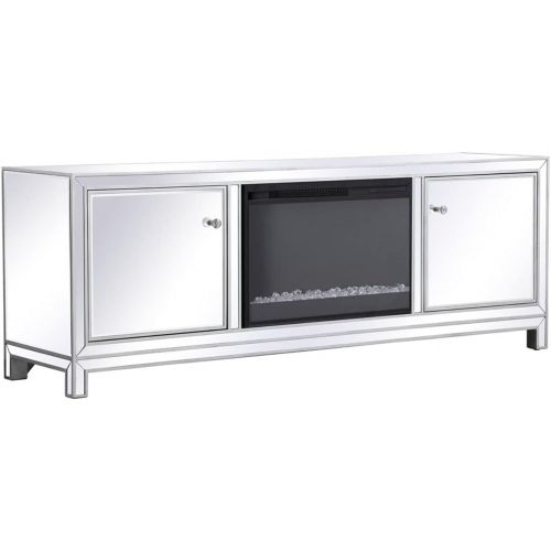  Elegant Decor Reflexion 72 in. Mirrored tv Stand with Crystal Fireplace in Antique Silver