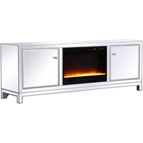  Elegant Decor Reflexion 72 in. Mirrored tv Stand with Crystal Fireplace in Antique Silver