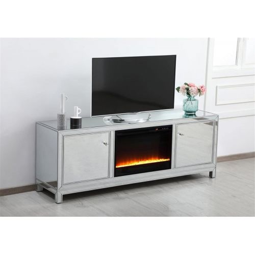  Elegant Decor Reflexion 72 in. Mirrored tv Stand with Crystal Fireplace in Antique Silver