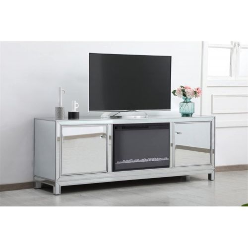  Elegant Decor Reflexion 72 in. Mirrored tv Stand with Crystal Fireplace in Antique Silver