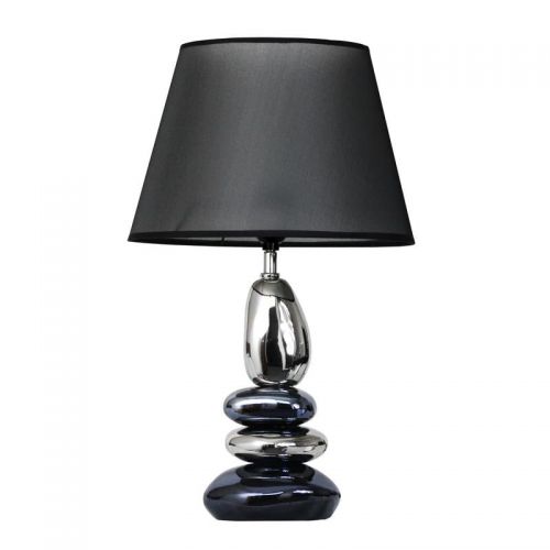  Elegant Designs Stacked Chrome and Metallic Blue Stones Ceramic Table Lamp with Black Shade