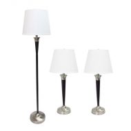 Elegant Designs Malbec Black and Brushed Nickel 3-Pack Lamp Set (2 Table Lamps, 1 Floor Lamp)