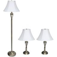 Elegant Designs LC1001-ABS Three Pack Lamp Set (2 Table Lamps, 1 Floor Lamp), 7 x 16 x 25, Antique Brass