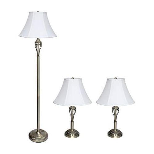  Elegant Designs LC1001-ABS Three Pack Lamp Set (2 Table Lamps, 1 Floor Lamp), 7 x 16 x 25, Antique Brass