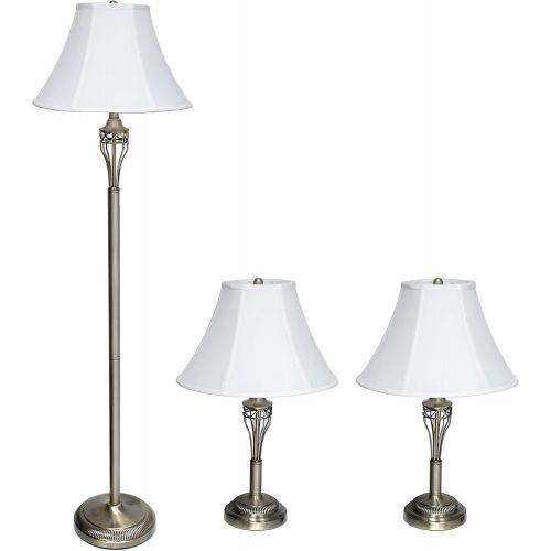  Elegant Designs LC1001-ABS Three Pack Lamp Set (2 Table Lamps, 1 Floor Lamp), 7 x 16 x 25, Antique Brass