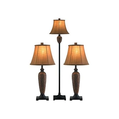  Elegant Designs LC1000-HBZ Three Pack Lamp Set (2 Table Lamps, 1 Floor Lamp), 7 x 12 x 27, Hammered Bronze