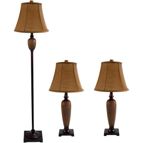  Elegant Designs LC1000-HBZ Three Pack Lamp Set (2 Table Lamps, 1 Floor Lamp), 7 x 12 x 27, Hammered Bronze